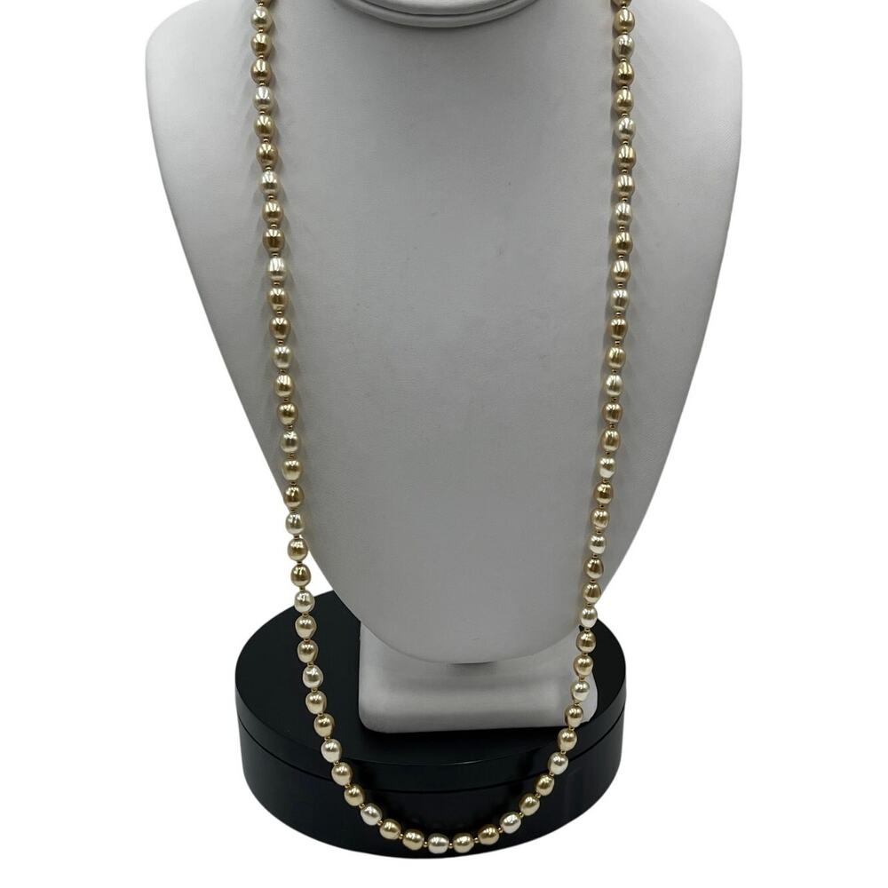 Napier Signed Vintage Champagne Neutral Colors Glass‎ Pearl Long Necklace